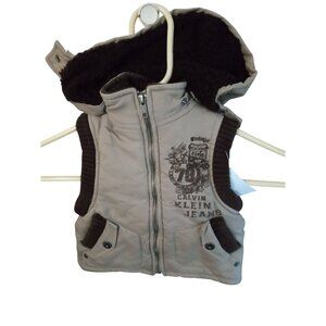 Calvin Klein Jeans Boys size 18M beige Brown lined Hooded winter Vest